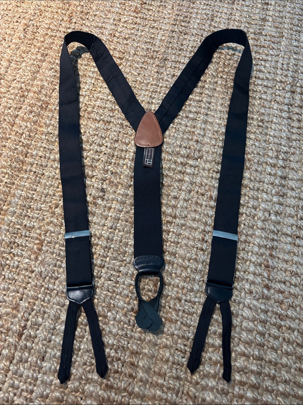Classic Trafalgar Black Suspenders with Brown Leather Accent